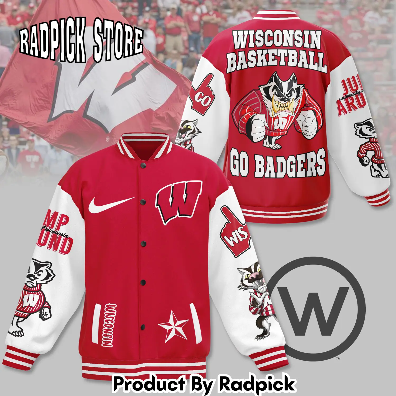 Radpick wisconsin badgers ncaa new bomber baseball jacket for fan rp00113